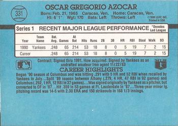 1991 Donruss #331 Oscar Azocar Back