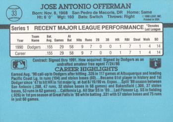 1991 Donruss #33 Jose Offerman Back