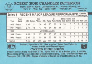 1991 Donruss #345 Bob Patterson Back