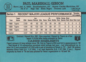 1991 Donruss #353 Paul Gibson Back