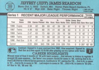 1991 Donruss #369 Jeff Reardon Back