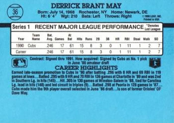 1991 Donruss #36 Derrick May Back