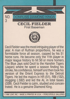 1991 Donruss #3 Cecil Fielder Back