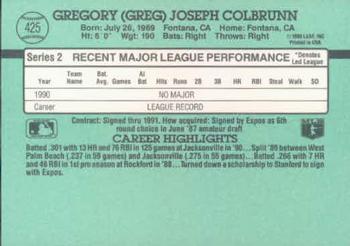 1991 Donruss #425 Greg Colbrunn Back