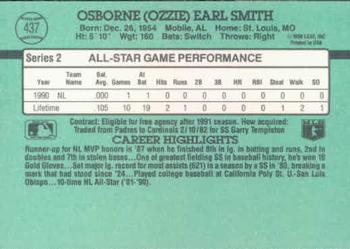1991 Donruss #437 Ozzie Smith Back
