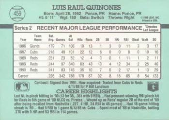 1991 Donruss #459 Luis Quinones Back