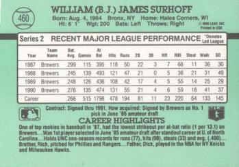 1991 Donruss #460 B.J. Surhoff Back