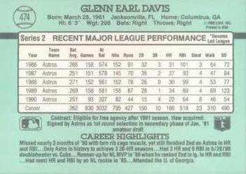 1991 Donruss #474 Glenn Davis Back
