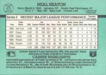 1991 Donruss #475 Neal Heaton Back
