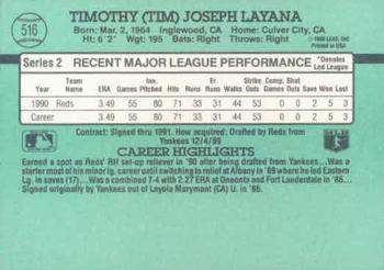 1991 Donruss #516 Tim Layana Back