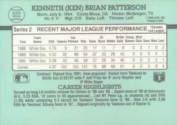 1991 Donruss #522 Ken Patterson Back