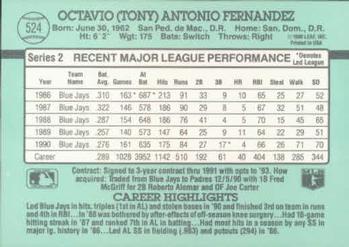 1991 Donruss #524 Tony Fernandez Back