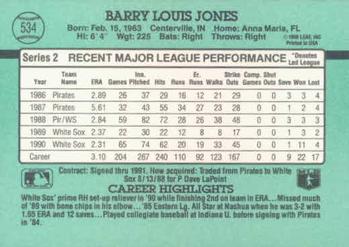 1991 Donruss #534 Barry Jones Back