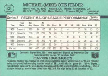 1991 Donruss #535 Mike Felder Back
