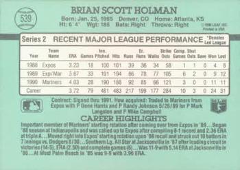 1991 Donruss #539 Brian Holman Back