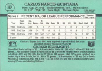 1991 Donruss #568 Carlos Quintana Back