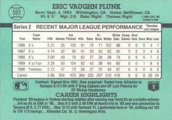 1991 Donruss #593 Eric Plunk Back