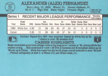 1991 Donruss #59 Alex Fernandez Back
