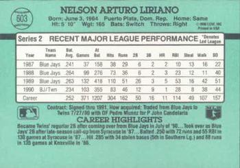 1991 Donruss #603 Nelson Liriano Back