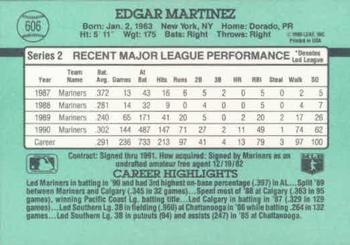 1991 Donruss #606 Edgar Martinez Back