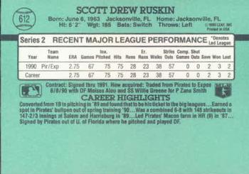 1991 Donruss #612 Scott Ruskin Back