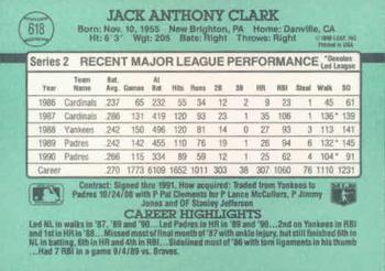 1991 Donruss #618 Jack Clark Back