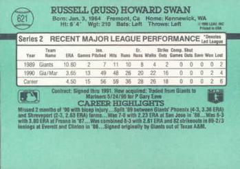 1991 Donruss #621 Russ Swan Back