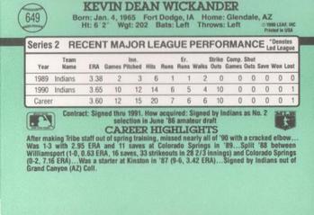 1991 Donruss #649 Kevin Wickander Back