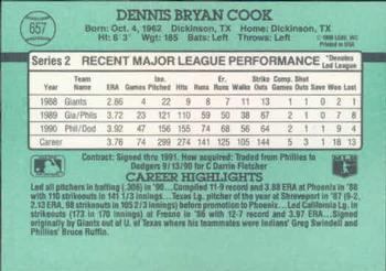 1991 Donruss #657 Dennis Cook Back