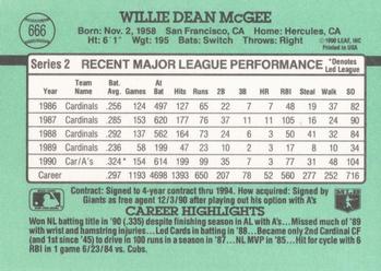 1991 Donruss #666 Willie McGee Back