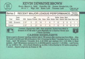 1991 Donruss #674 Kevin Brown Back