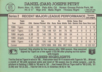 1991 Donruss #675 Dan Petry Back