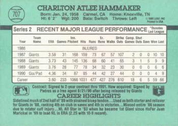 1991 Donruss #707 Atlee Hammaker Back