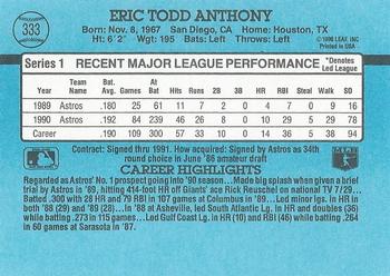 1991 Donruss #333 Eric Anthony Back