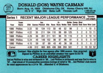 1991 Donruss #377 Don Carman Back