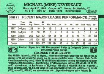 1991 Donruss #444 Mike Devereaux Back