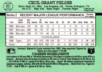 1991 Donruss #451 Cecil Fielder Back