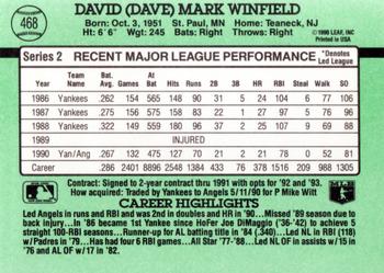 1991 Donruss #468 Dave Winfield Back