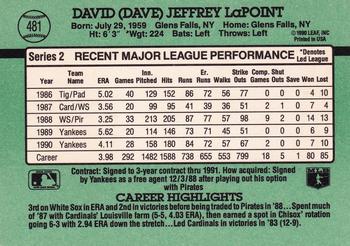 1991 Donruss #481 Dave LaPoint Back