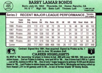1991 Donruss #495 Barry Bonds Back