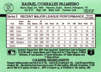 1991 Donruss #521 Rafael Palmeiro Back