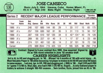 1991 Donruss #536 Jose Canseco Back