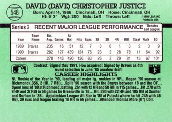 1991 Donruss #548 Dave Justice Back