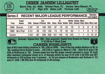 1991 Donruss #570 Derek Lilliquist Back