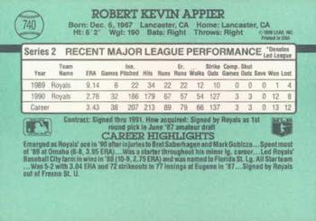 1991 Donruss #740 Kevin Appier Back