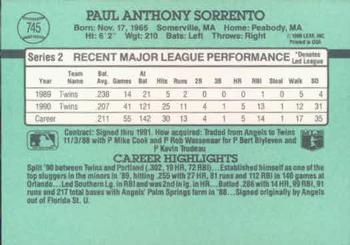 1991 Donruss #745 Paul Sorrento Back