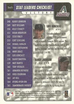 2001 Upper Deck Victory #365 Luis Gonzalez / Randy Johnson Back