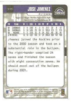 2001 Upper Deck Victory #533 Jose Jimenez Back