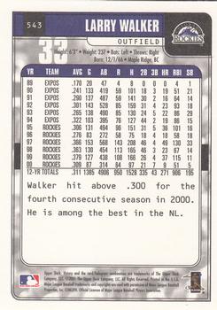 2001 Upper Deck Victory #543 Larry Walker Back