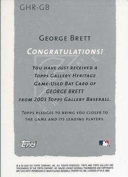 2003 Topps Gallery - Heritage Relics #GHR-GB George Brett Back